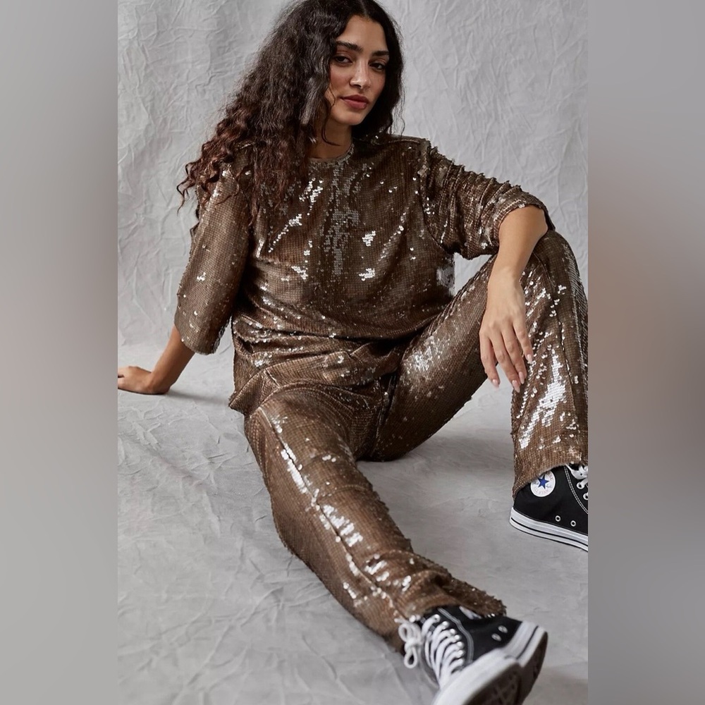 Free People X Sabina Musayev Nancy Set Chocolate Sequins Size XL NWT MSRP $566